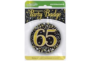 OakTree 3" Badge 65th Birthday Sparkling Fizz Black Gold Holographic