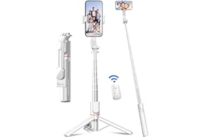 SELFIESHOW Perche à Selfie, 106cm Perche Selfie Extensible avec Trépied Renforcé et Stable, Bâton Selfie Tige Télescopique en Alliage D'aluminium & Télécommande pour Appareils iPhone et Android (Blanc)
