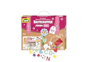 Lena Jumbo Bastelkoffer mit 800 Teilen, Bastelset bestehend aus Papier, Moosgummi, Pfeifenreiniger, Strasssteine, Wackelaugen, Pompons und Knöpfe, Pastellfarben mit Pink-Tönen, ab 5 Jahren