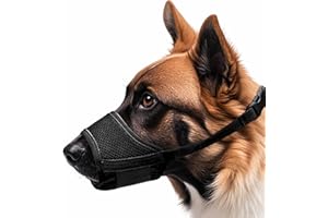 LATRAT Museliere pour Chiens, Muselière en Nylon Réglable, Souple Boucle Maille Tissu, Respirante, empêche de Manger, de Mordre et de AboieMent, Noir XL