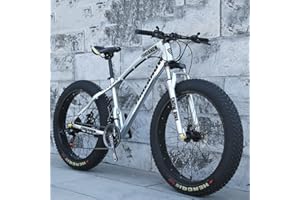 JAMCHE 20/24/26 x 4.0 Inch Thick Wheel Mountain Bikes, Adult Fat Tire Mountain Trail Bike, 7/21/24/27/30 Speed Bicycle, High-carbon Steel Frame, Dual Suspension Dual Disc Brake Bicycle, White