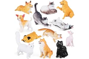 SIENON 12PCS Dog and Cat Figurines Realistic Pet Figures Toys Set, Plastic Puppy Figures Kitten Educational Toy Cat Dog Cake Topper for Pet Animal Theme Birthday Christmas Party Diorama School Project