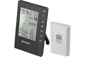 Bresser Station météo sans fil avec capteur extérieur TemeoTrend FSX avec prévisions 3 jours, phase lunaire, alerte gel, pression atmosphérique, humidité, température et réveil intégré