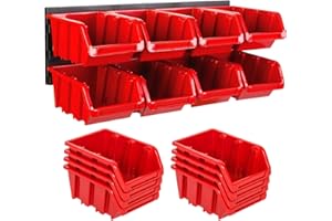 ‎BOTLE Lagersystem Wandregal 390 x 130 mm | 8 stck. Box | Stapelboxen Schüttenregal Sichtlagerkästen | Extra Starke Wandplatten | Regal Erweiterbar | Werkstattregal Lagerregal Werkstattwandregal Steckregal