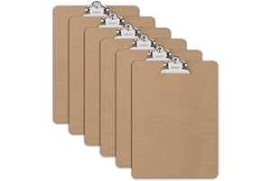ZCZN A4 Clipboard Hardboard with Heavy Duty Clip, Wooden Clipboards A4 Pack of 6