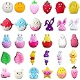 30P Mochi Squishy Toys, Mini Kawaii Moji Squishies, Mojis Fidget Toys - Cute Squeeze Soft Toys with Eggs, Rabbits, Bunnies - Easter Treats, Class Prizes, Goody Bag Fillers