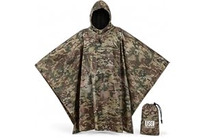 USGI Industries Poncho i militärstil, regnponcho med flera användningsområden, ripstop-tyg, regnponcho i kamouflage