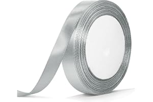 Bealif 25 Yards 15mm Silver Satin Ribbon, 22m Silver Grey Ribbon Fabric Polyester Ribbon for Gift Wrapping, Crafting, Hair Bows, Sewing Project, Bridal Bouquet, Wedding Baby Shower Decoration