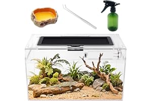 REPTILE GROWTH Reptile Plastic Terrarium Set,12" x 7"x 6" Low Reptile Tank with Full View Visually Appealing，for Insect，Fish，Tarantula，Hermit Crab，Jumping Spider，Iguana，Tortoise，Leopard Gecko，Frog，Bearded Dragon