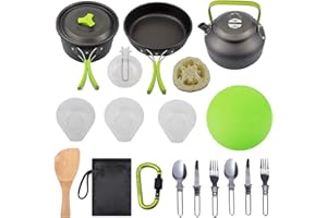 SHJOEE Pentole Set da Campeggio 2-3 Persone Set di Stoviglie da Campeggio Portatile Set Stoviglie Campeggio Pentole Kit per Campeggio Cucina per Barbecue,Campeggio, Arrampicata,Trekking