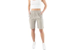 URBAN STITCH Womens Capri Trousers Shorts with Pockets Casual Wear Full Length Trousers Elasticated High Waist Pants Lounge Wear Plus Size