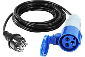 MEISHILE 1M Câble Adaptateur CEE, 230V16A/3 Broches Prise Camping Car, avec Capuchon De Protection, Schuko Rallonge Electrique, Accessoire Camping Car, Rallonge Camping Car pour Camping, Caravane