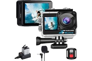 Xilecam Microfono Esterno Action Cam 4K WIFI Fotocamera Subacquea Doppio Schermo 4 * ZOOM 131FT Fotocamera Subacquea Digitale con 2 Batterie da 1350 mAh e Accessori Multifunzione
