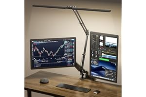 SKYLEO Lámpara LED Escritorio, ​Lámpara de Escritorio de Doble Cabezal con Clip, con Control Remoto, 2400 LM, 5 Modos de Temperatura de Color, Lámpara Escritorio Hogar, 24W, Negro