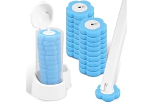 BUTORY Lot de 4 brosses de toilette jetables avec poignée allongée et support - Avec 18 brosses de nettoyage - Éponge - Brosse de toilette pour le nettoyage de salle de bain, lavabo, baignoire - Blanc