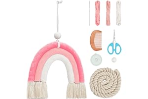 FREEBLOSS Macrame Rainbow Pink Boho Wall Decor Macrame Tassel For Breast Cancer Awareness Decorations Rainbow Wall Hanging Macrame Rainbow Kit For Beginners