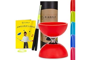 Diabolo Freizeitsport - Diabolo Set de Jonglage Pro -Roulement à Billes -Rouge- Baguettes en Aluminium - Ficelle de Remplacement Supplementaire (160cm) - Guide inclu - Emballage idéal pour Cadeaux
