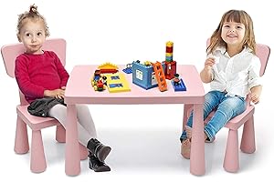 COSTWAY Kids Table and Chair Set, Children Multi Activity Desk with 2 Chairs, 3-Piece Toddler Furniture Set for Eating, Drawing, Writing, Craft, Snack Time, 77 x 55 x 50 cm (Pink)