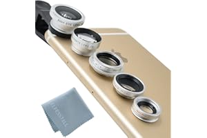 Elfenstall 5 in 1 Clip-On Kamera Adapter Optische Weitwinkelobjektiv FishEye Fischauge Objektiv Linse & Micro Objektiv Linsen - Fischaugenobjektiv + Weitwinkel + Mikroobjektiv + 2X EXT Barlow + CPL Polfilter für ihr Smartphone Handy oder Tablet - Universal Clip für Apple Iphone 4 / 4S / 4G / 5 / 5G / Apple I phone 6 / Iphone 6 plus / Iphone7 - Samsung Galaxy Tab 3 10.1 (Wi-Fi) GT P5210 Samsung Galaxy Note PRO SM-P900 in der Farbe (silber)