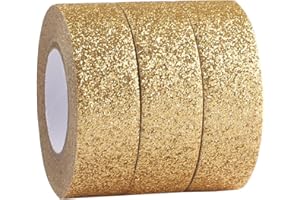 GORGECRAFT 3 rouleau de Ruban Adhésif Pailleté de 15 m X 15 mm Rubans de Masquage en Aluminium Bâton de Papier Washi Doré pour Bricolage Scrapbooking Rubans Adhésifs Décoratifs Artisanat et Cadeaux