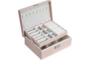 ADEL DREAM Boîte à bijoux pour femme, petite boîte à bijoux de voyage rectangulaire, boîte à bijoux pour bagues, boucles d'oreilles, collier, rose