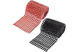 MAYJOYDIY 182.8cm Sew Stitch on Cone Spikes Studs Cone Flatback Plastic Flat Back Spike Rivet Trim Ribbon Rivets Studs Beads Cone Spoke for Cosplay DIY Shoes Arts and Crafts Decor(Red, Black)