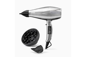 Suszarka do włosów BaByliss Pro Digital z dyfuzorem - 2200 W Ultra-szybka profesjonalna suszarka z jonizacją, wyprodukowana we Włoszech, 3 ustawienia temperatury i 2 prędkości, srebrna, 6000E