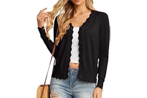 GRECERELLE Women's Cardigans Knit Long Sleeve V Neck Button Down Lightweight Ladies Scalloped Shrugs Jumper Cardigan for Dress Summer Evening Wedding