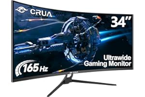 CRUA 34" Curved Ultrawide Gaming Monitor, WQHD 3440x1440, 165Hz, 1ms Response, 99% sRGB, DisplayPort, Black