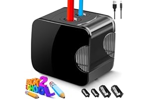 ESVYIT Sacapuntas Electrico USB y Bateria Operado 2 Tamaños 6-12mm, Sacapuntas con Deposito, 4 Cuchillas, Sacapuntas Electrico Profesional para Niños Lápices de Colores adecuado para Escuela, Oficina, Hogare