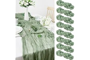 DANXIAN Bieżnik na stół, 8 szt., szałwiowy zielony, bieżnik na stół, w stylu boho, na wesele, do dekoracji, na przyjęcie urodzinowe, 90 x 300 cm