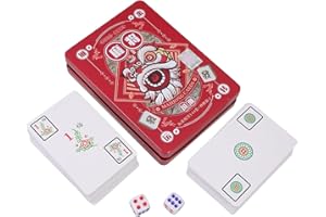 GETJOY Mah Jong, Mahjong Card Game Set, 144 Mahjong Playing Cards, 2 Dices, Iron Case Print Mahjong Card, Noiseless Table Game for Home Travel Camping, Portable Playing Cards for Party Entertainment ﻿