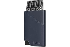 VULKIT Portfel na karty kredytowe Blokowanie RFID Slim Aluminium Metal Bank Card Holder Case z kieszenią na pieniądze biznesowe na karty kredytowe Banknoty i monety (niebieski)