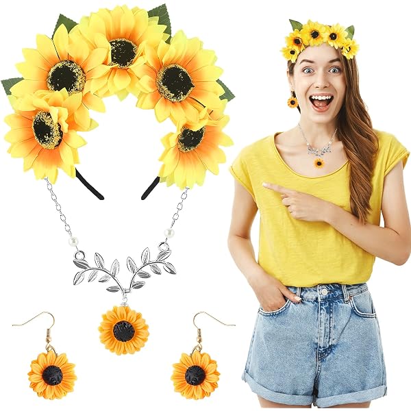 Boyigog Lot de 8 costumes de tournesol pour femme - Jupe tutu de tournesol avec couvre-chef, collants, gants, tournesols - Accessoires de costume d'été pour cosplay, fête, Halloween Boyigog Lot de 8 costumes de tournesol pour femme - Jupe tutu de tournesol avec couvre-chef, collants, gants, tournesols - Accessoires de costume d'été pour cosplay, fête, Halloween