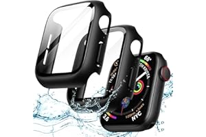 JETech Funda Impermeable con Protector de Pantalla para Apple Watch SE 3/2/1 (2025/2022/2020) / Series 6 5 4 44mm, Cristal Vidrio Templado Incorporado Carcasa Completa PC Dura, 2 Unidades (Negro)