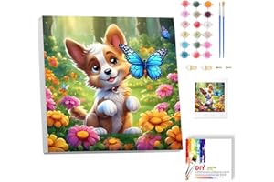 luckyarina Hund Malen Nach Zahlen Kinder mit Rahmen, Tiere Paint by Numbers für Kind, Hund Ölgemälde Kinder ab 5 6 7 8 9 Jahre, für Home Wall Decor 20x20cm