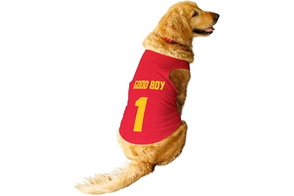 Ruse Dog T-Shirt Good Boy Jersey No.1 Printed Round Neck Sleeveless Pet Cotton Vest Tank/Apparel/Clothes/Tees Gift for Dogs (Red, XL) (Retrievers, Labs etc)