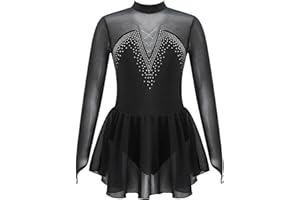TiaoBug Abito da Pattinaggio Artistico sul Ghiaccio per Ragazze Bambine Concorso Gara di Pattinaggio di Figura Vestito da Balletto Pattinatrice a Maniche Lunghe 4-14 Anni