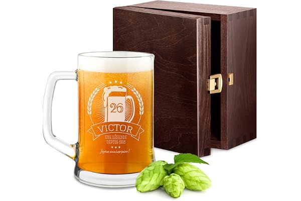Maverton Chope à Bière Gravée - Contenance : 50 cl – Verre à Bière Personnalisé avec Anse - Cadeaux pour les Amateurs de Bières - Cadeau Anniversaire Homme - Idee Cadeau Homme - légende