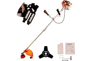 2 Stroke Petrol Strimmer - 52cc Petrol Brush Cutter Heavy Duty with Bull Horn Handles | Brushcutter Strimmer | 2-In-1 Nylon and Metal Blade Strimmer | Multi Functional Garden Tool | eSkde