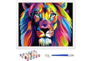 ifymei Pittura con numeri per adulti, bambini, principianti, kit fai da te con pennelli e pigmento acrilico, 36 x 50 cm, leone colorato [senza cornice]