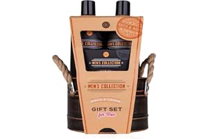 Accentra Men's Collection Gift Set in Tin Bucket, Includes 300 ml Body Wash, 300 ml Shampoo, 100 g Soap, 15 g Mesh Sponge, Bi