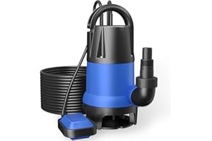 Wiltec Pompe électrique pour eaux sales – Submersible – 400 W / 7500 l/h – Refoulement max. 5 m – avec Flotteur – Particules jusqu’à Ø 35 mm – Arrosage Irrigation Jardinage Évacuation Drainage