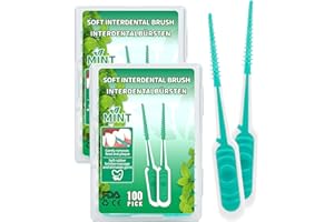 LAOYE 200x Cepillos Interdentales menta Palillos de Dientes Hilo Dental Cepillo Punta de Goma Triangular Suave y Flexible, Sin Partes Metalicas, limpieza interdental fácil y eficiente