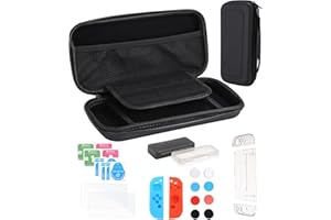SOBEAU Custodia Compatibile con Nintendo Switch OLED,Kit Accessori per Switch OLED,Cover Trasparente,Pellicola Vetro Temperato,Case in Silicone per Joycon,Custodia per accessori e Cartucce 10 Giochi