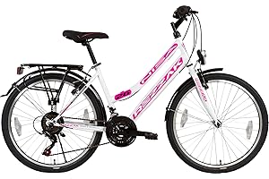 REZZAK 26 Zoll Mädchen Fahrrad Damen Fahrrad Citybike 21 Gang Shimano Drehschaltung RH ca 47cm Weiss pink -050