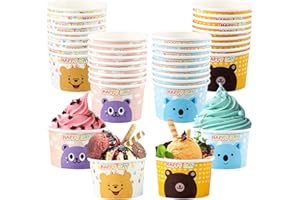 dellyy 40Pcs*Eisbecher aus Papier 150ml, Materialien In Lebensmittelqualität Eis Becher Pappe, mit Niedlichen Tiermustern, Papier Eisbecher, Eisbecher Einweg, für Kuchen, Eis und Getränke Verwendet