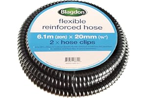 Blagdon Flexible Reinforced Pond Tubing, 6.1m (20ft) x 20mm (3/4”) Internal Diameter, Smooth-bore PVC Pond Tubing, Includes 2 Stainless Steel Hose Clamps, Corrugated, Tough and Strong Tubing
