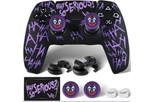 PlayRealm Silicone Skin Cover Sticker x 1 & Extender Grips x 2 for PS5 Controller Joker Purple