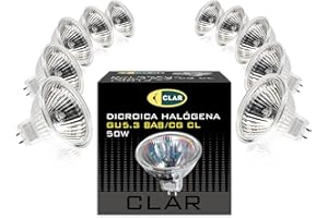 CLAR - Bombilla Halogena 50W, Bombillas 12V, Bombillas Halogenas, Foco 12V, Focos Halógenos, Bombillas 12V, Bombilla Alogena, Dicroicas (Pack 10)